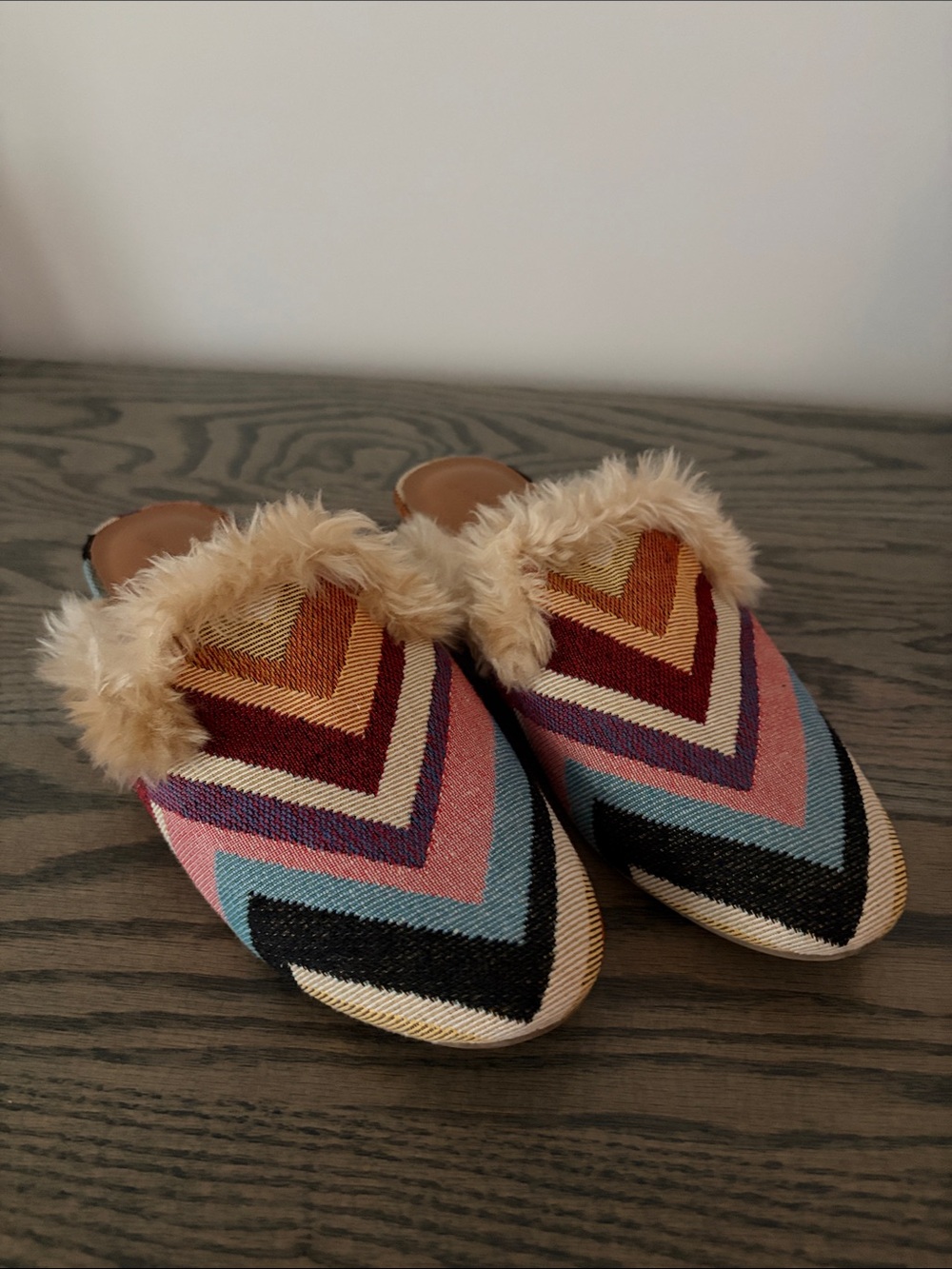 Universal Thread Multicolor Chevron Faux Fur Mules